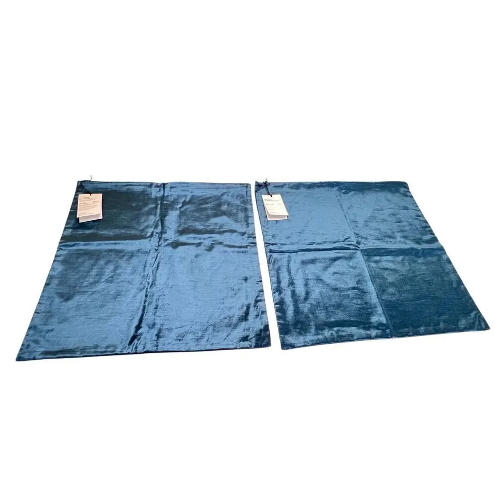 Lot of 2 West Elm Teal Blue Crushed Velvet Throw Pillow Covers NWT